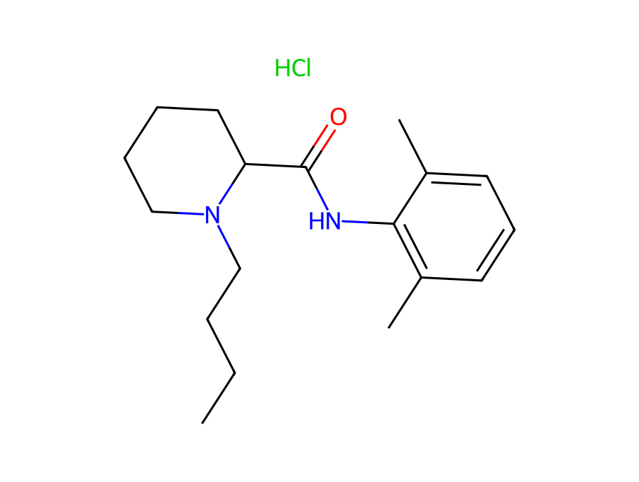 Molecular structure of Bupivacaine Hydrochloride